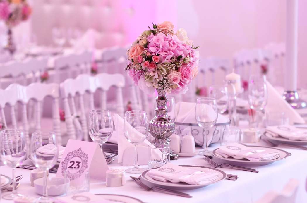 Elegant indoor dining room styled for a wedding