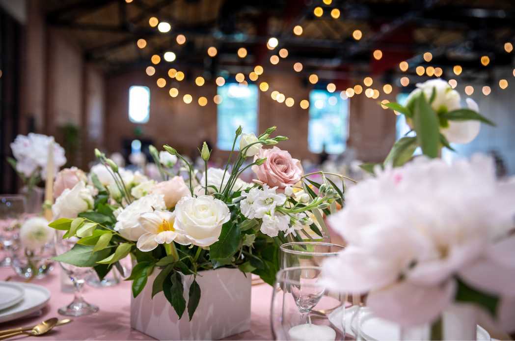 Wedding flowers decorating a table